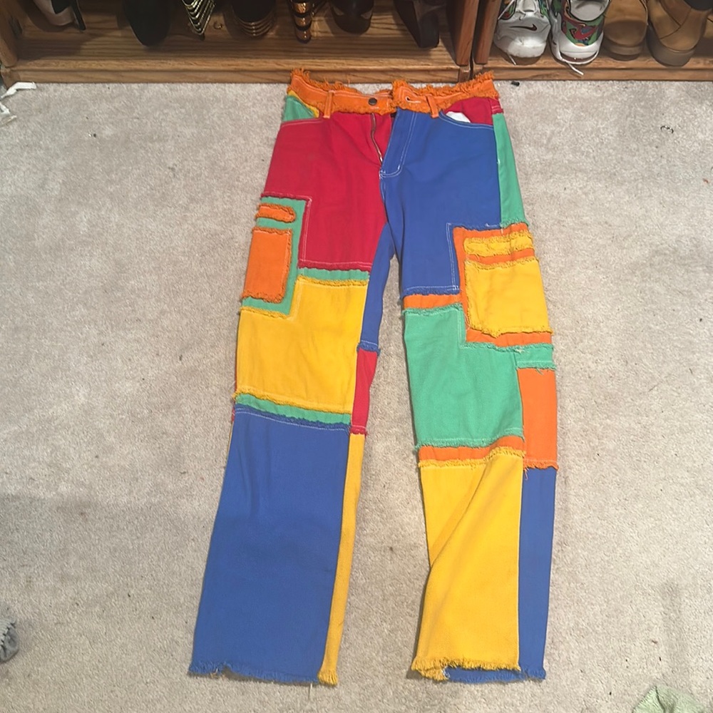 SHEIN multicolor colorblock denim cargo jeans medium